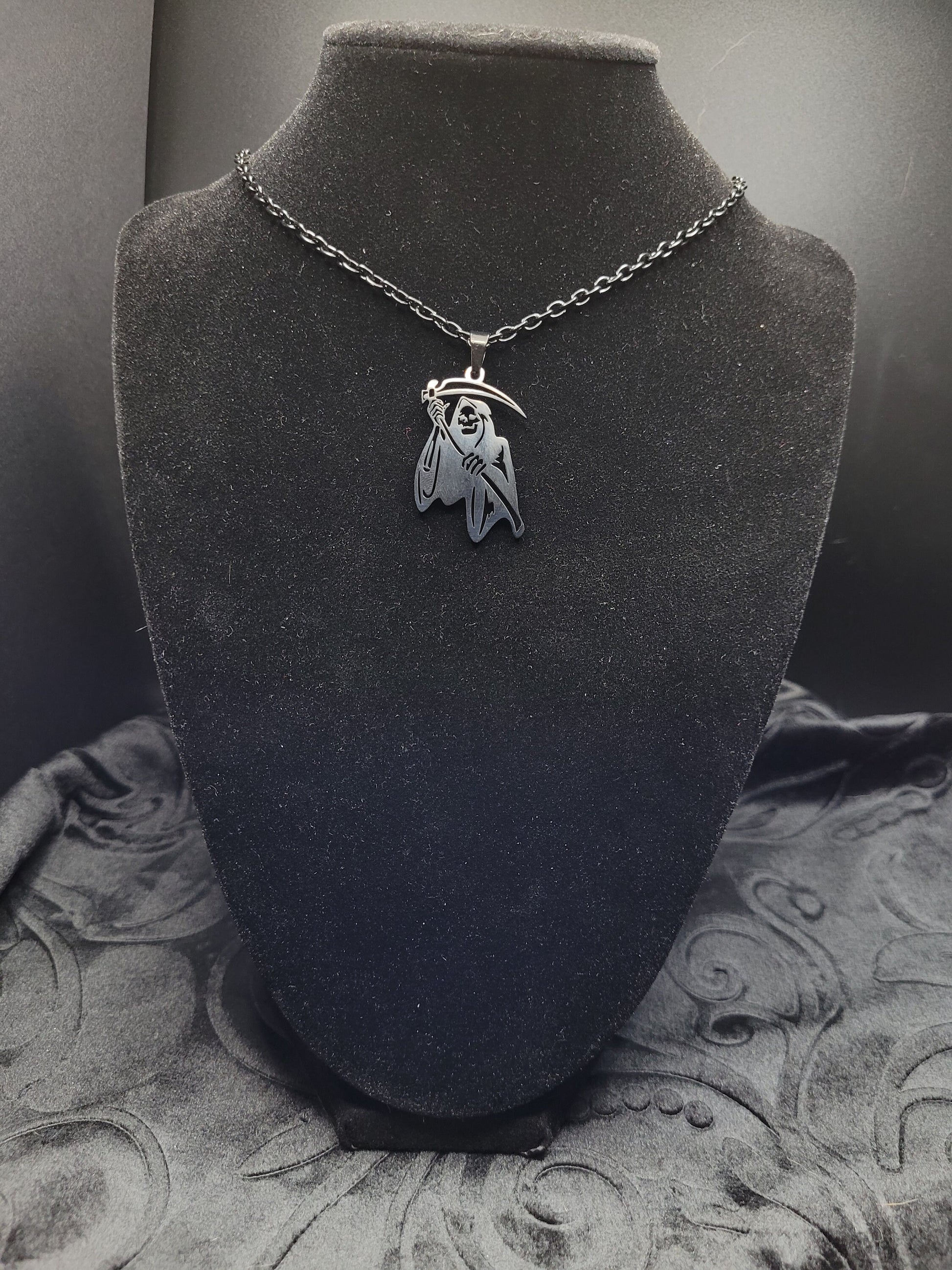 Black Goth Grim Reaper Death Necklace