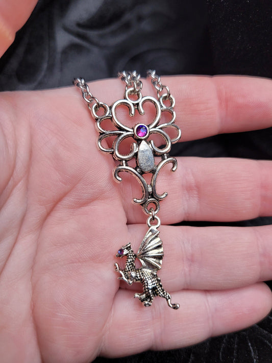 Double-strand Stainless Steel RPG Fantasy Necklace with Dragon Charm