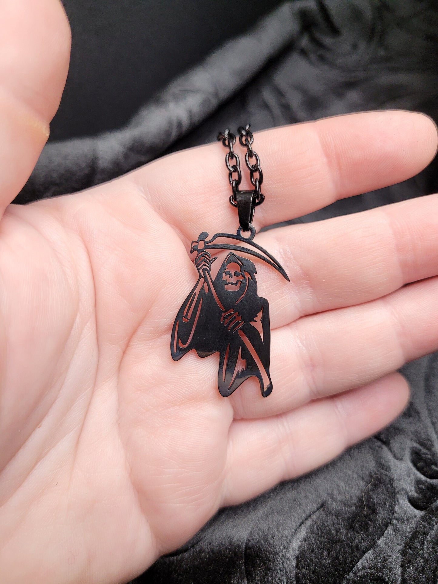 Black Goth Grim Reaper Death Necklace