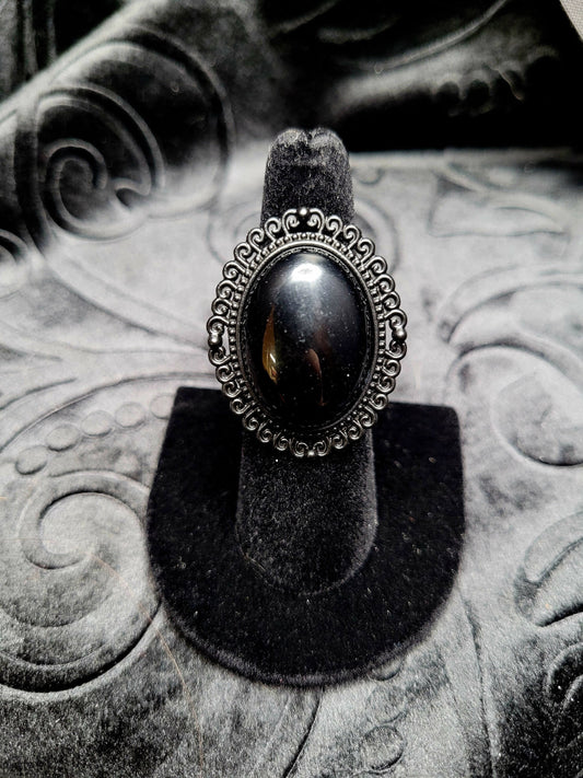 Goth Black Agate Neo-Grecian Adjustable Ring