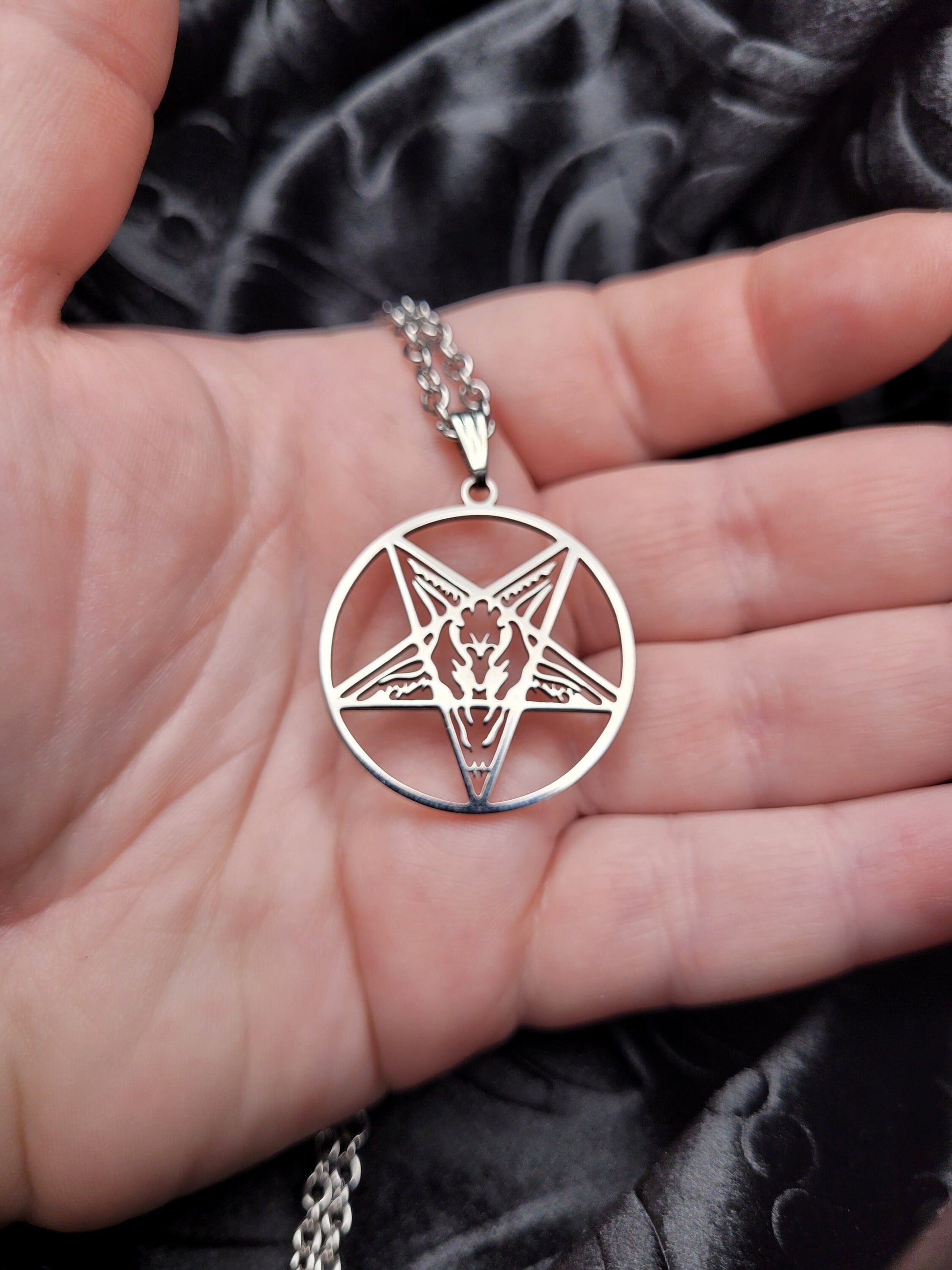 Stainless Steel Goth Satanic Pagan Baphomet Pendant Necklace on a Stainless Bail and Chain