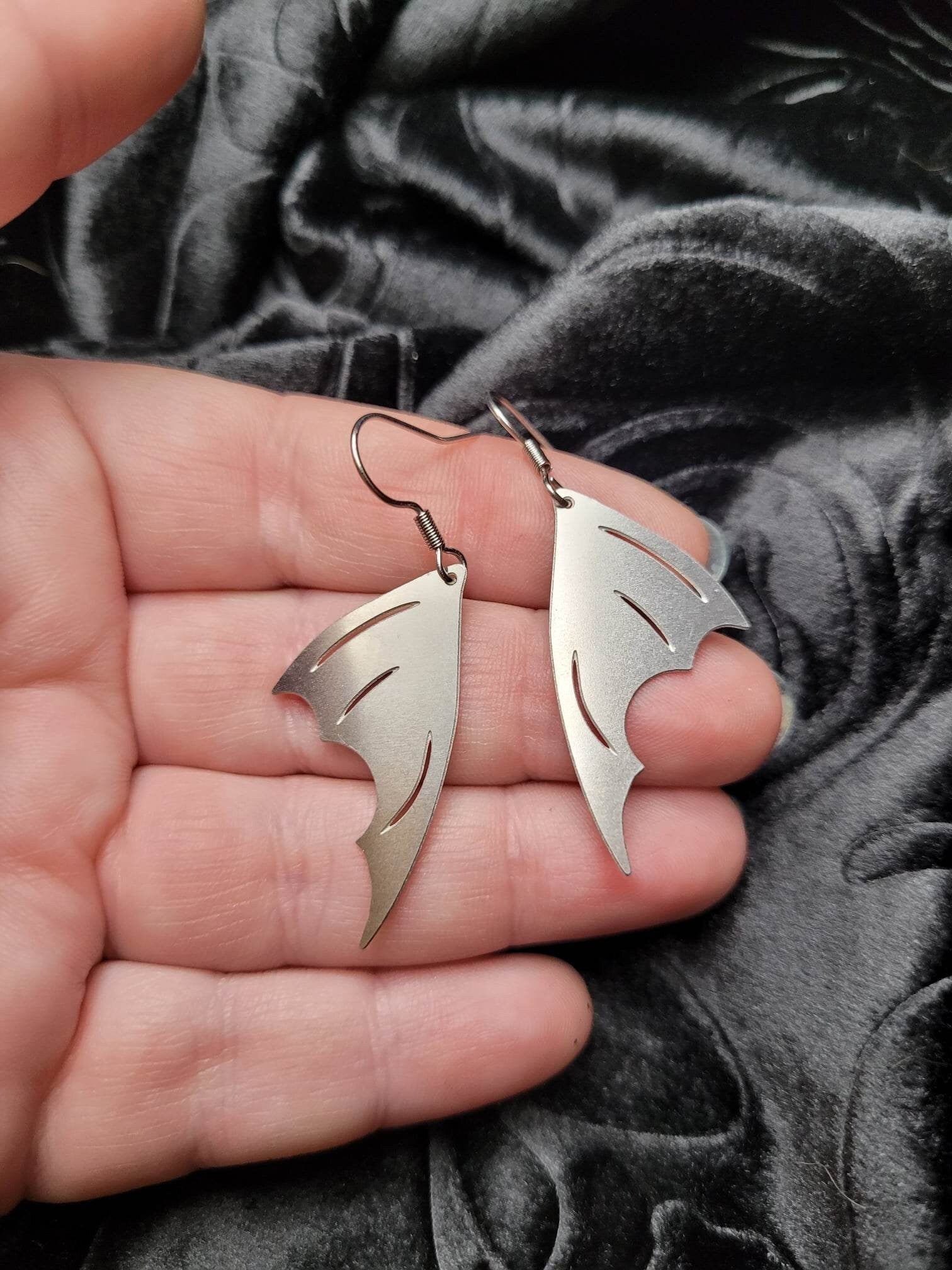 Stainless Steel RPG Dragon Wing Earrings