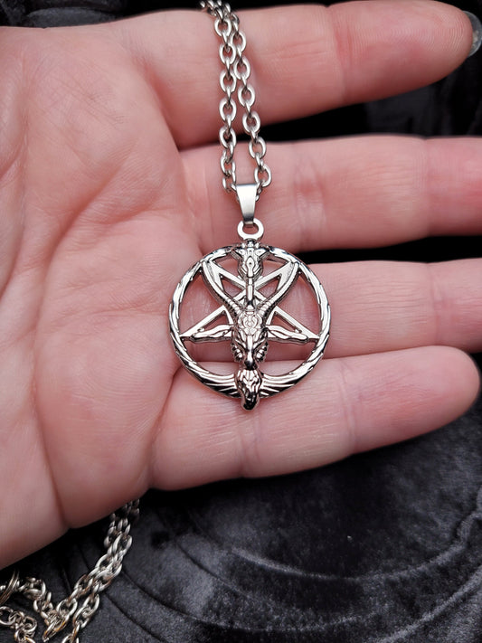 Stainless Steel Goth Satanic Pagan Baphomet Pendant Necklace on a Stainless Bail and Chain