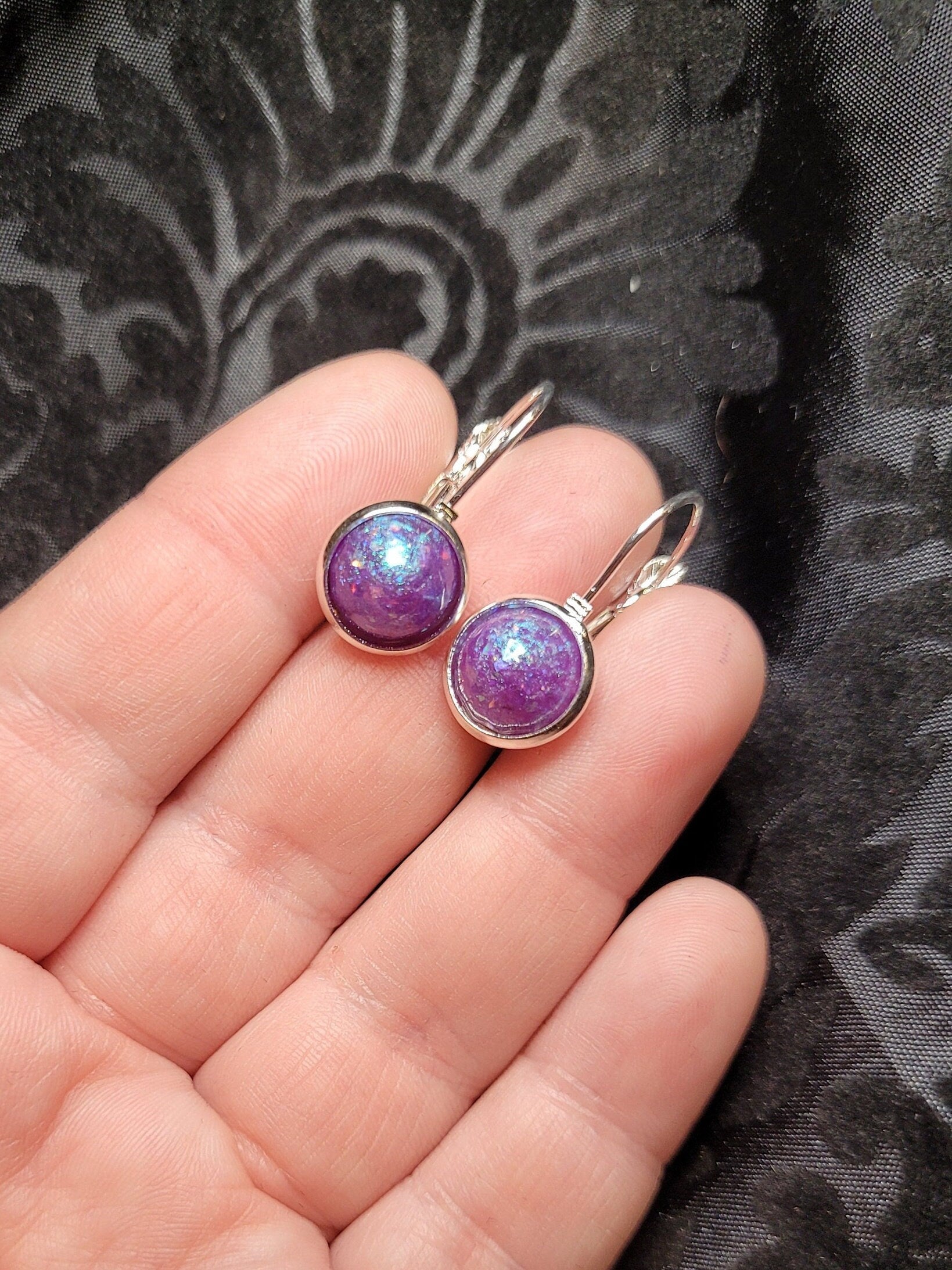 Sterling Silver French Lever Resin Cabochon Bezel Earrings