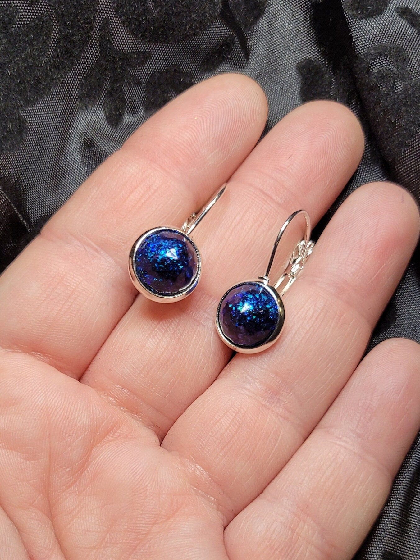 Sterling Silver French Lever Resin Cabochon Bezel Earrings